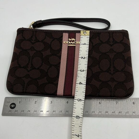 Coach Large Wristlet in Signature Jacquard with Stripe Brown/Pink Multi  F43009 - Picture 16 of 16